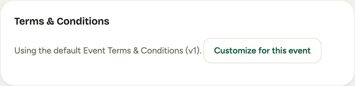 The Terms & Conditions panel on an event's Proposals tab, showing the standard terms with a customize option