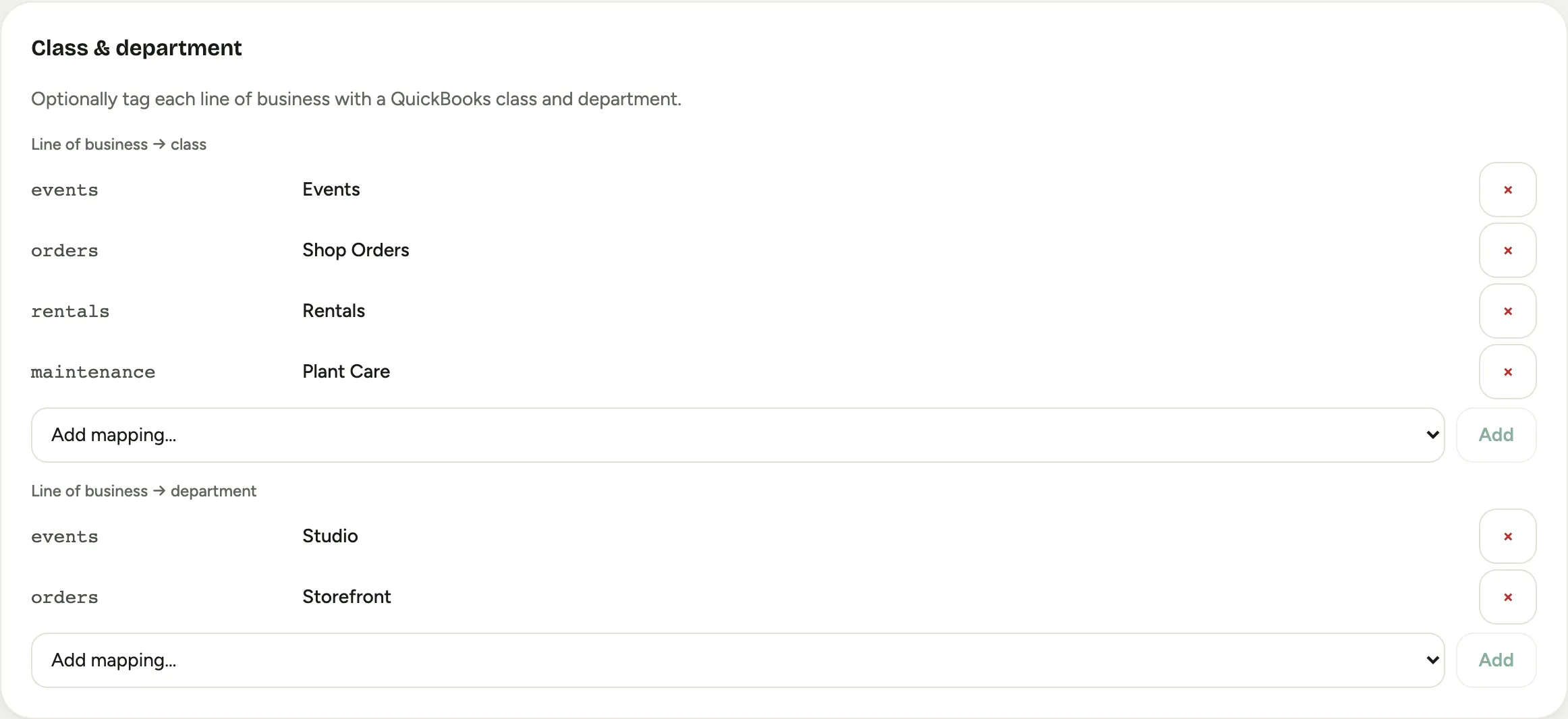 Tagging each line of business with a QuickBooks class