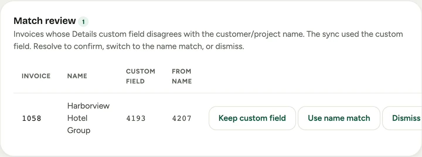 The match-review queue: two identifying clues disagree, and a person picks