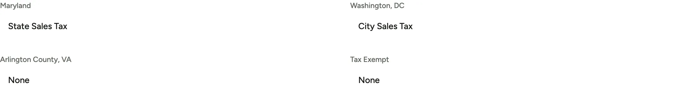 The jurisdiction rows, one carrying its QuickBooks tax code and one still empty