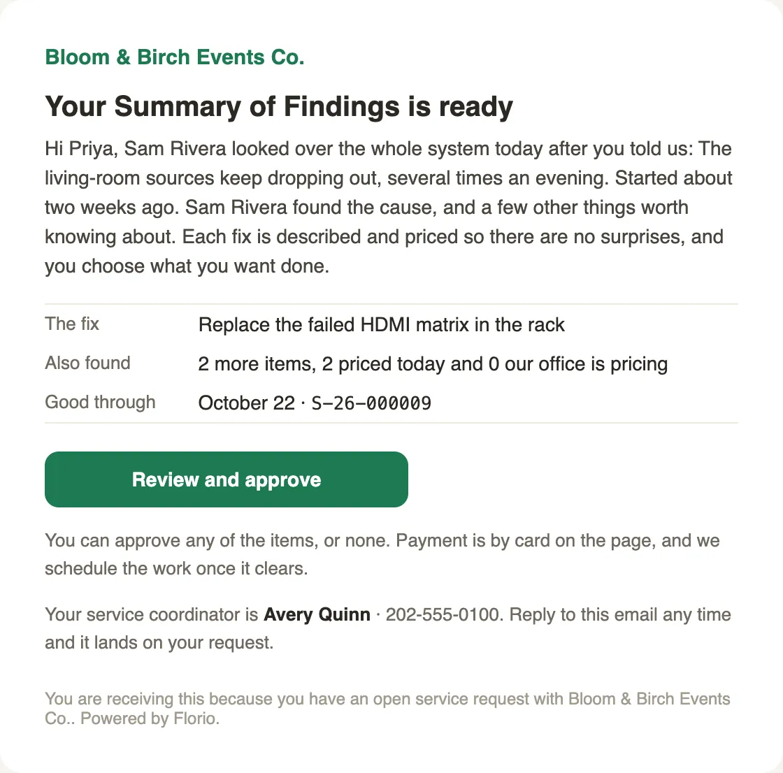 The link email: your findings are ready