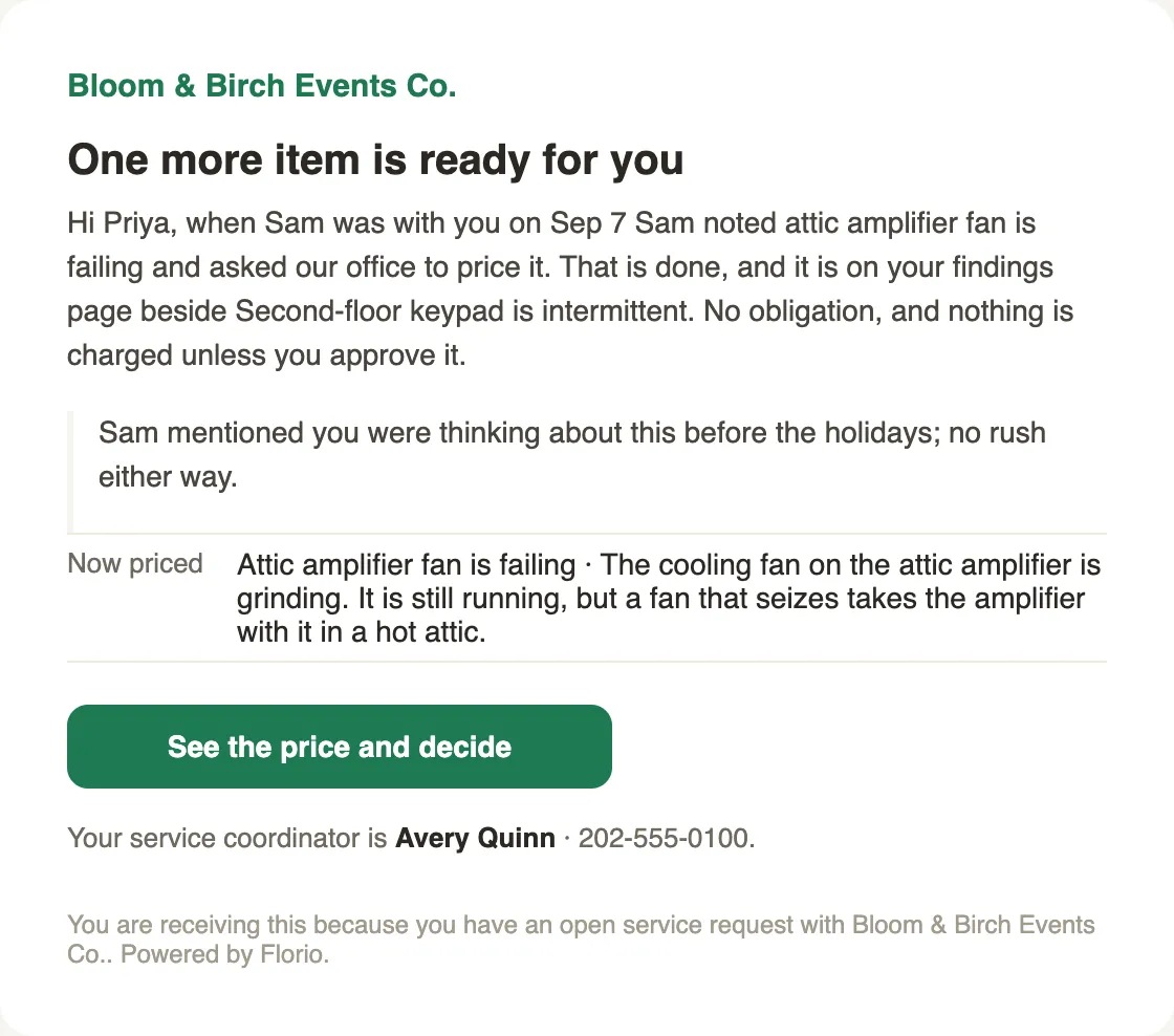 The priced update email