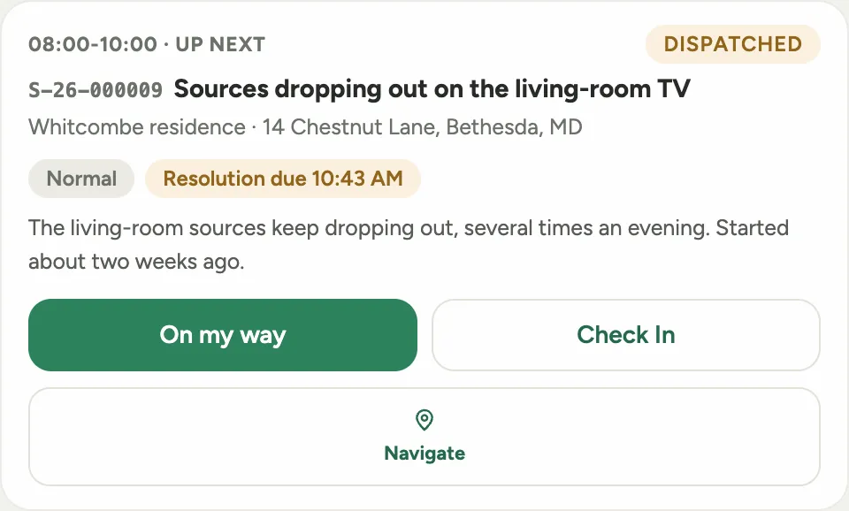 My Day: the released visit with its Check In button